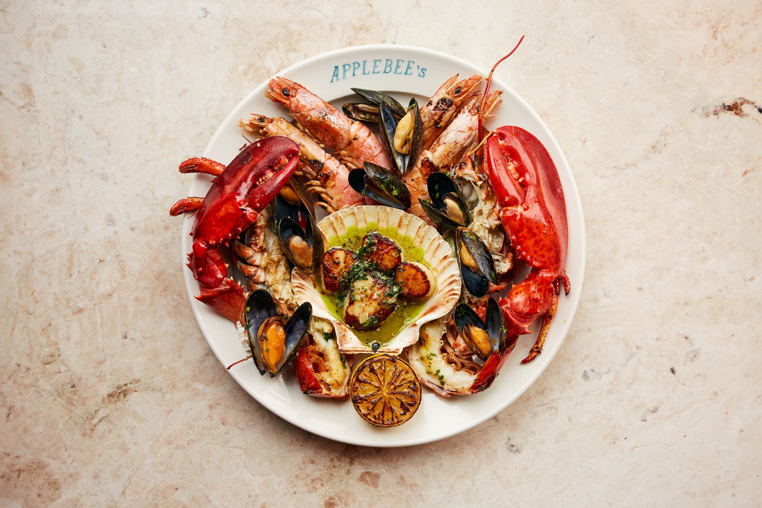 Applebee's seafood platter: lobster, prawns, mussels and hand-dived scallops